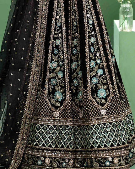 Maria B | Black Velvet Embroidered Lehenga