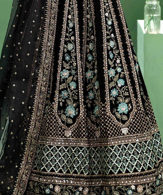 Maria B | Black Velvet Embroidered Lehenga