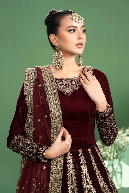 Maria B | Maroon Velvet Embroidered Lehenga