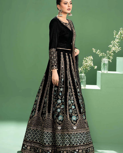 Maria B | Black Velvet Embroidered Lehenga