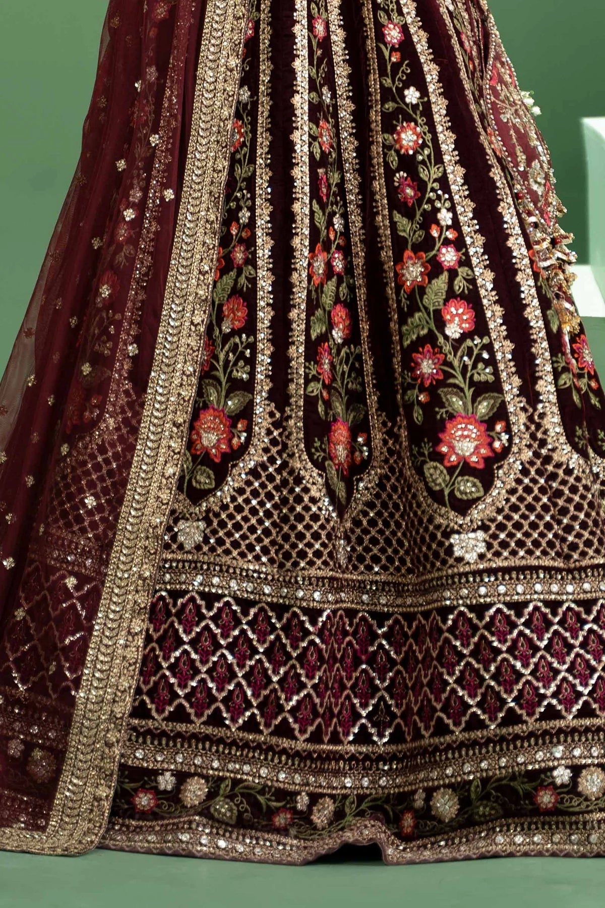 Maria B | Maroon Velvet Embroidered Lehenga