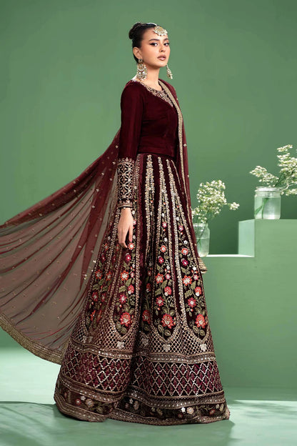 Maria B | Maroon Velvet Embroidered Lehenga