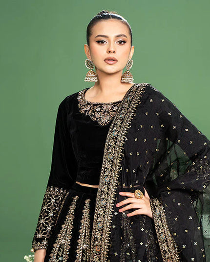 Maria B | Black Velvet Embroidered Lehenga
