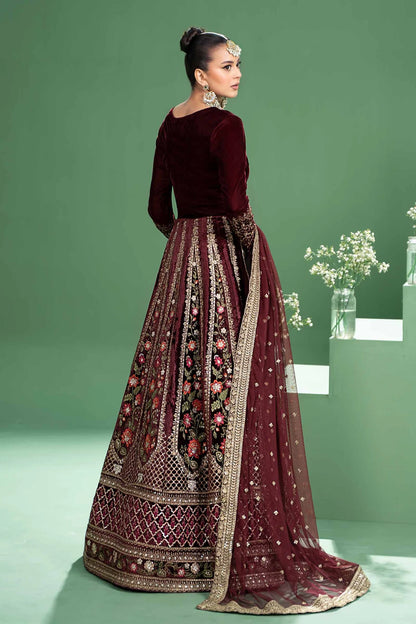 Maria B | Maroon Velvet Embroidered Lehenga