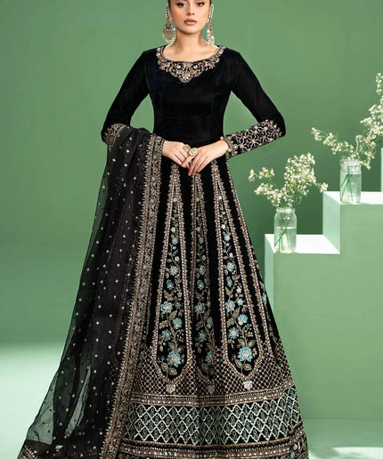 Maria B | Black Velvet Embroidered Lehenga