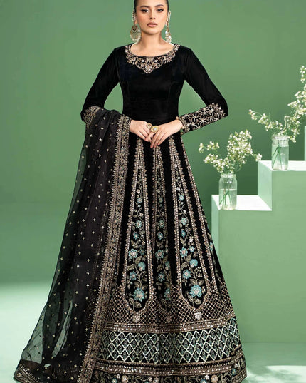 Maria B | Black Velvet Embroidered Lehenga