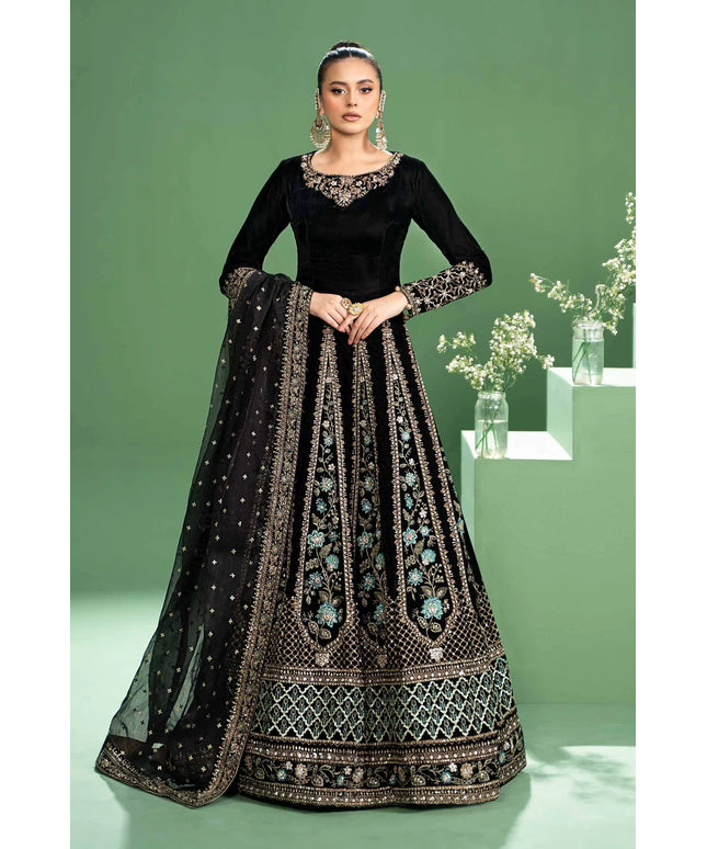 Maria B | Black Velvet Embroidered Lehenga