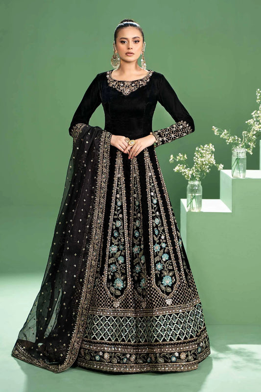 Maria B | Black Velvet Embroidered Lehenga