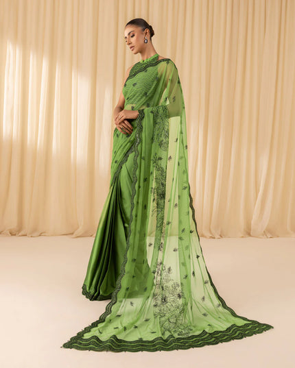 Priya | Parrot Green Net Embroidered Saree