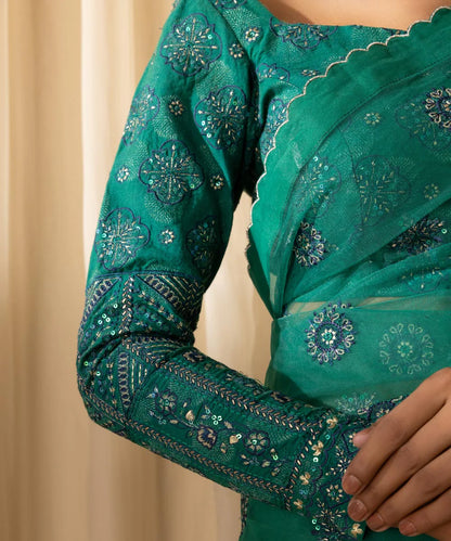 Soha | Dark Teal Net Embroidered Saree