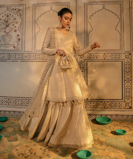 Faiza Saqlain | Embroidered Karandi Angrakha Sharara