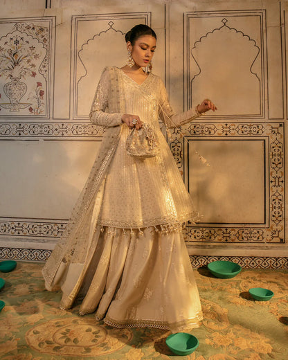 Faiza Saqlain | Embroidered Karandi Angrakha Sharara