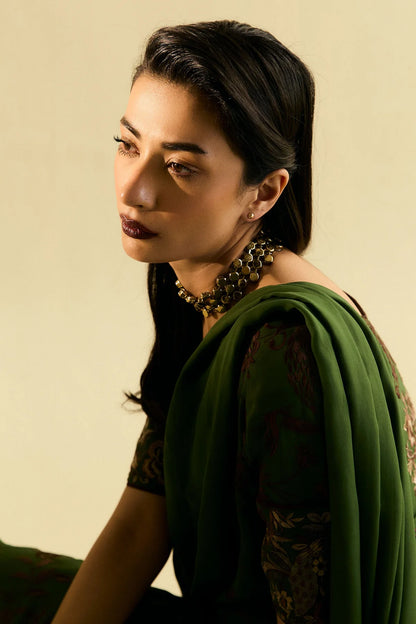 Zara ShahJahan | Moss Green Chiffon Georgette Embroidered Suit