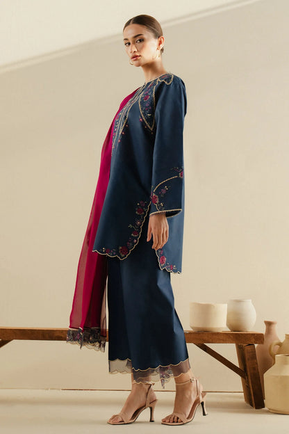 Zara ShahJahan | Navy Cambric Floral Embroidered Suit