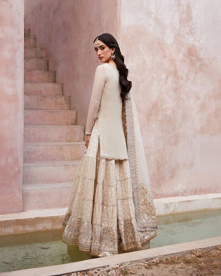 Faiza Saqlain | Off White Embroidered & Embellished Karandi Gharara