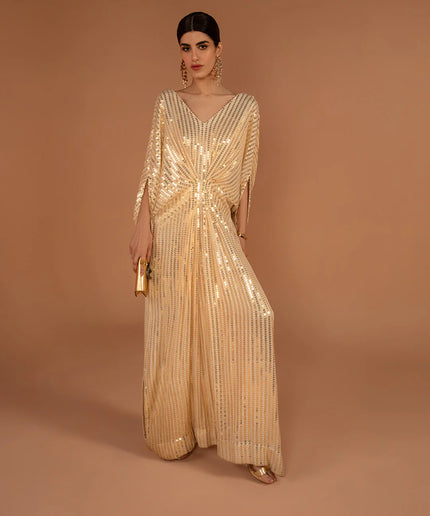 Faiza Saqlain | Gold Sequin Georgette Kaftan