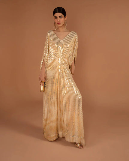 Faiza Saqlain | Gold Sequin Georgette Kaftan