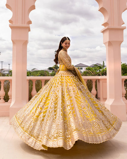 Faiza Saqlain | Yellow Embroidered Angrakha Pishwas