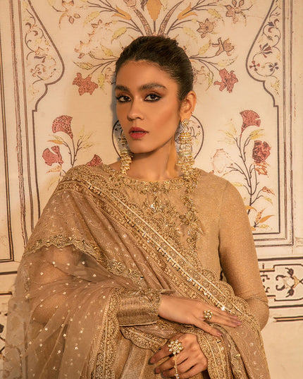 Faiza Saqlain | Embellished Zari Net Pishawas Churidar Dress