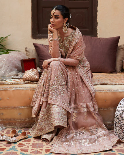 Faiza Saqlain | Pink Embellished Embroidered Raw Silk Sharara