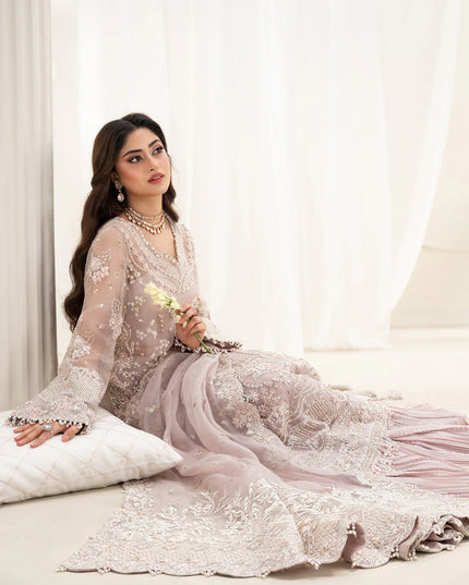 Faiza Saqlain | Dusty Rose Embellished and Embroidered Pishwas