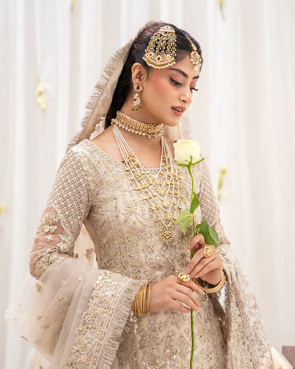 Faiza Saqlain | Ivory Net Embroidered Embellished Gharara