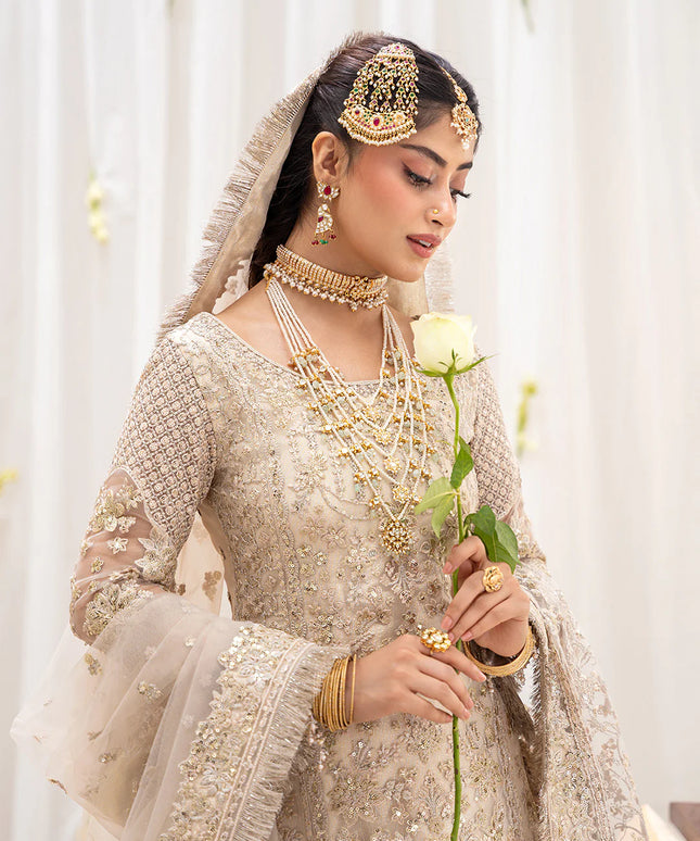 Faiza Saqlain | Ivory Net Embroidered Embellished Gharara