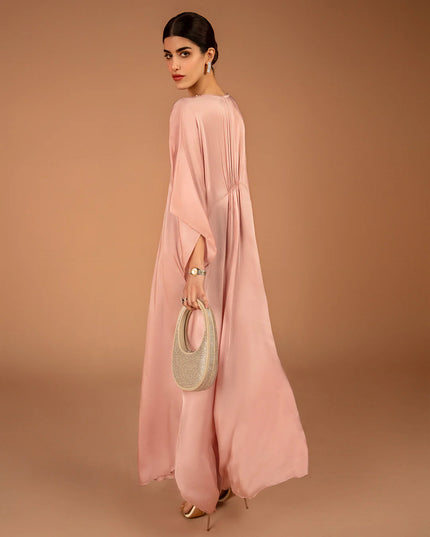 Faiza Saqlain | Rose Pink Embellished Silk Kaftan