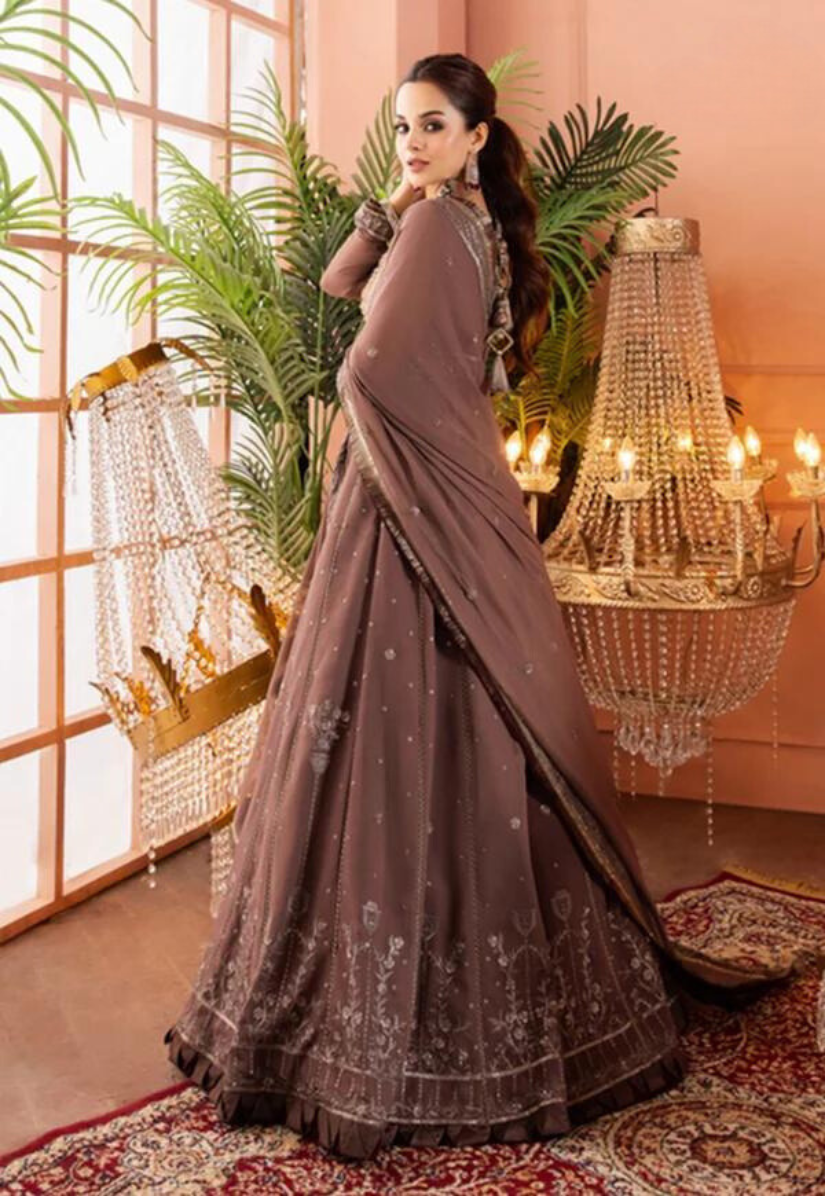 Asim Jofa | Embroidered Embellished Maxi in Taupe