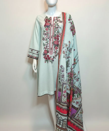 Khaadi Floral Embroidered Khaddar Shirt with Matching Dupatta