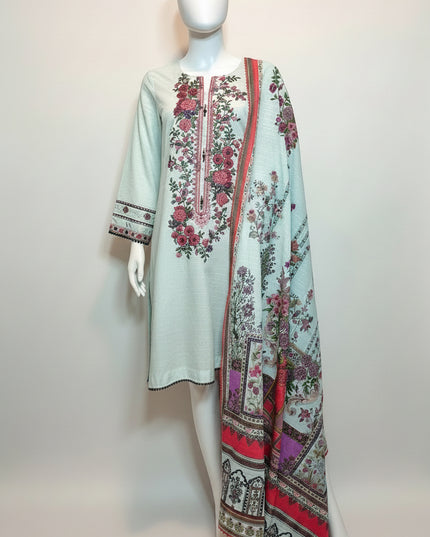 Khaadi Floral Embroidered Khaddar Shirt with Matching Dupatta