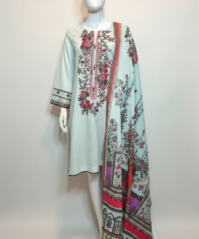 Khaadi Floral Embroidered Khaddar Shirt with Matching Dupatta