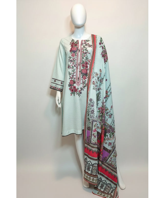 Khaadi Floral Embroidered Khaddar Shirt with Matching Dupatta