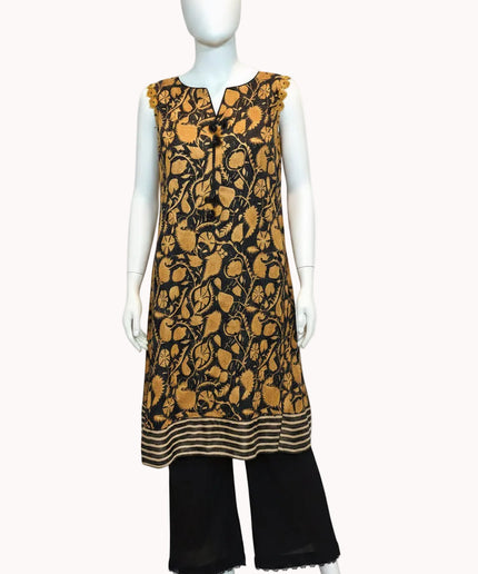 Gul Ahmed Midnight Mustard Printed 2-Piece Suit with Detachable Sleeves