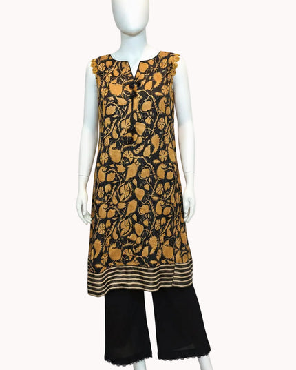 Gul Ahmed Midnight Mustard Printed 2-Piece Suit with Detachable Sleeves