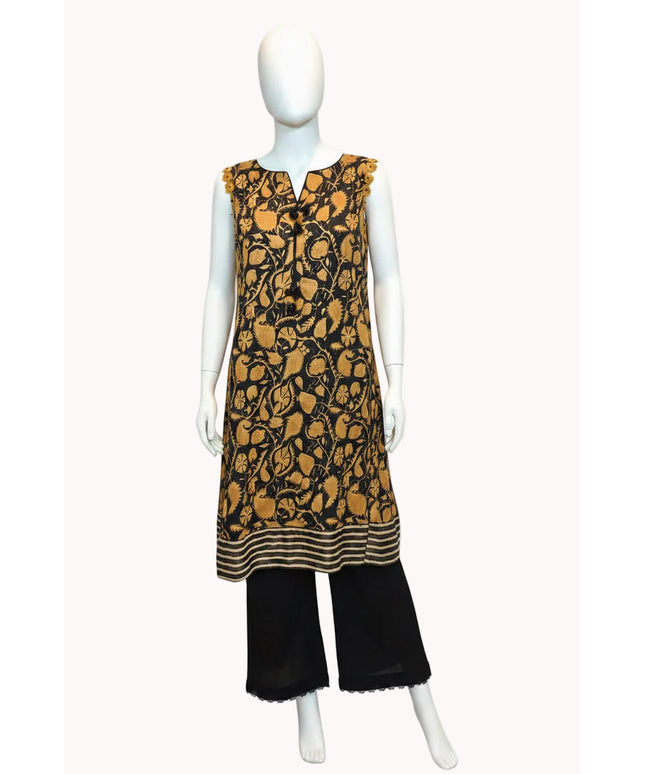 Gul Ahmed Midnight Mustard Printed 2-Piece Suit with Detachable Sleeves