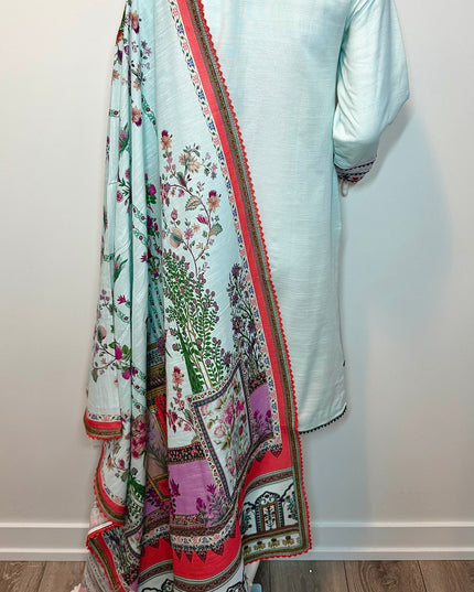 Khaadi Floral Embroidered Khaddar Shirt with Matching Dupatta