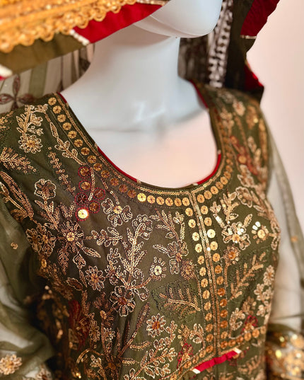 Luxury Olive Green Embroidered Peshwas Set