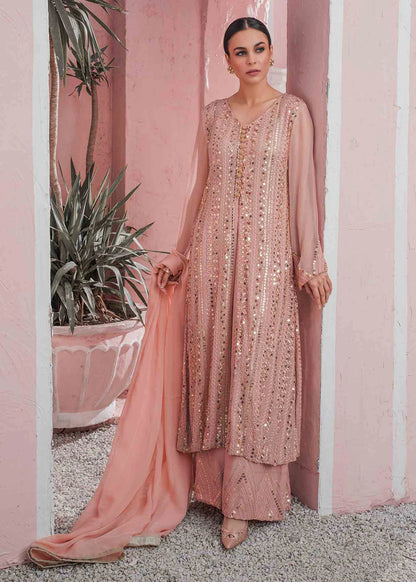 Ufaq | Peach Chikenkari Embellished Gown