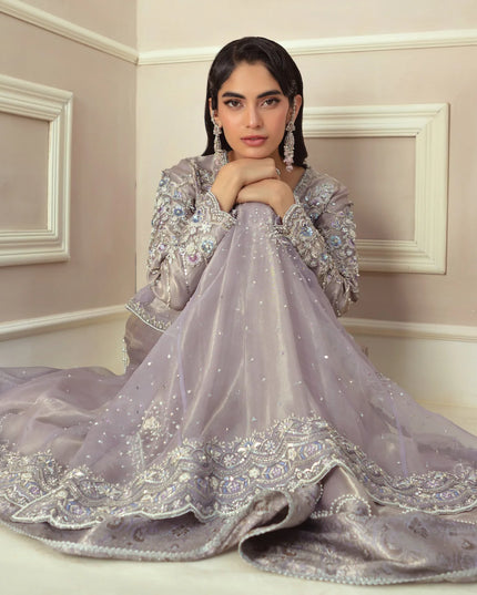 French-Lilac | Lilac Shimmer Tissue Silk Organza Peshwas Lehenga