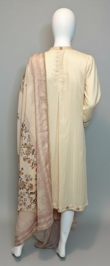 Khaadi Cream & Blush Embroidered Khaddar Shirt with Dupatta