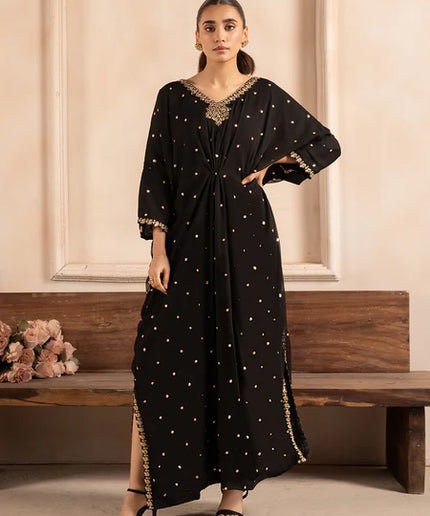 Kashmala | Black Chiffon Embroidered Kaftan