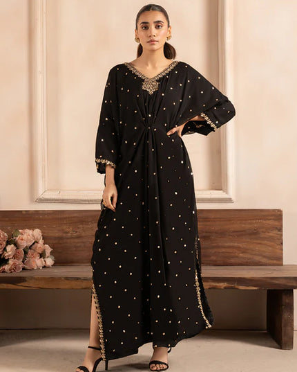 Kashmala | Black Chiffon Embroidered Kaftan