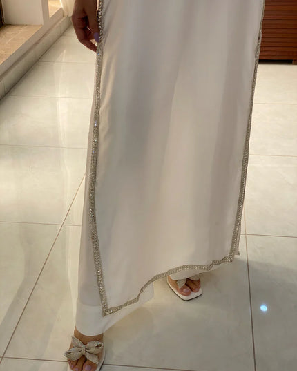 Hoor | White Korean Silk Embellished Suit