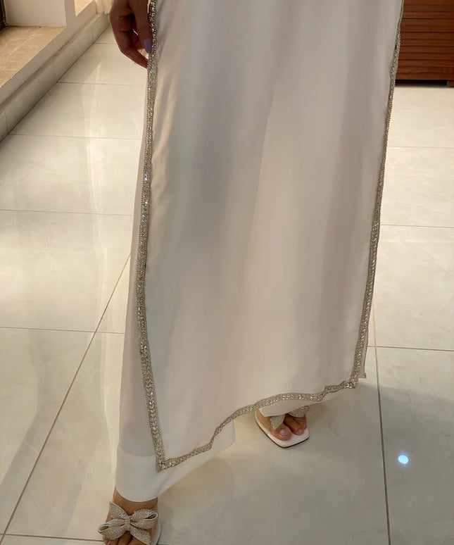 Hoor | White Korean Silk Embellished Suit