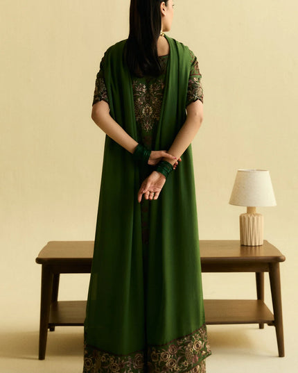 Zara ShahJahan | Moss Green Chiffon Georgette Embroidered Suit