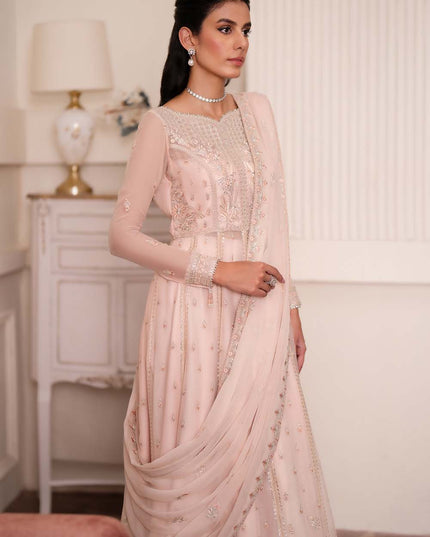 Roselyn | Peach Chiffon Embroidered Lehenga