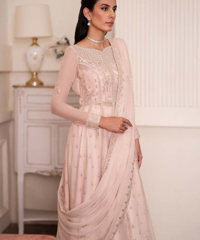 Roselyn | Peach Chiffon Embroidered Lehenga