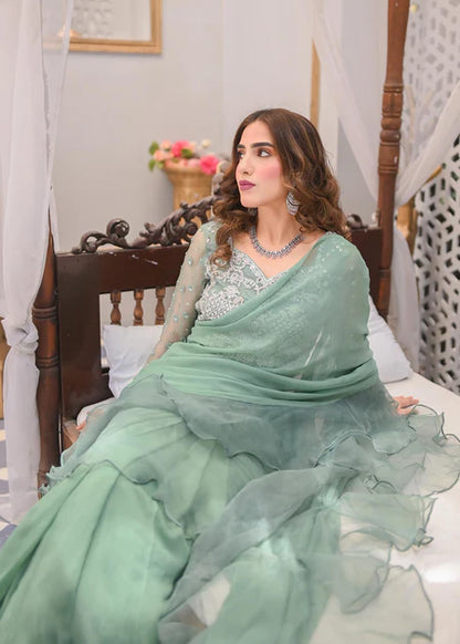 Fern | Mint Green Ruffled Chiffon Saree