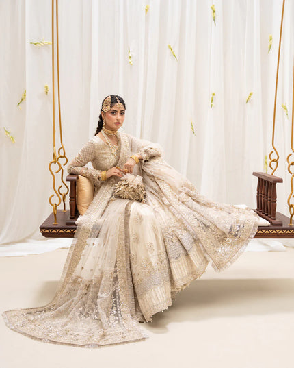 Faiza Saqlain | Ivory Net Embroidered Embellished Gharara